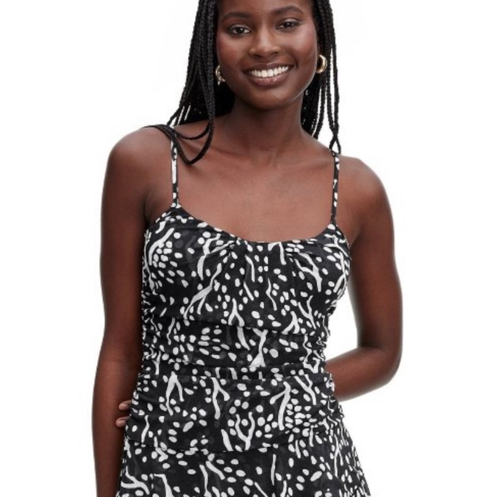 DVF for Target Strappy Mesh Sea Spots Black Mini Dress, Size Large